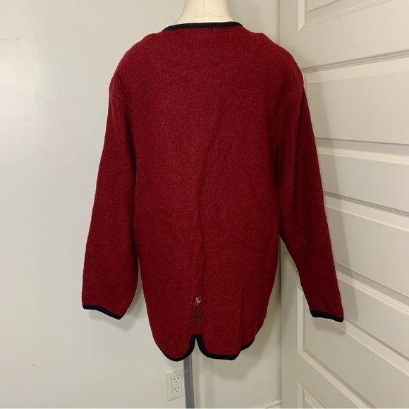 𝅺VINTAGE 80's Feu Rouge Embroidered Country Red pure Wool Shacket Cardigan Sz L - Picture 9 of 13
